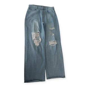 Jessica Wide Leg Distressed Jeans High Waist No Stretch Size L